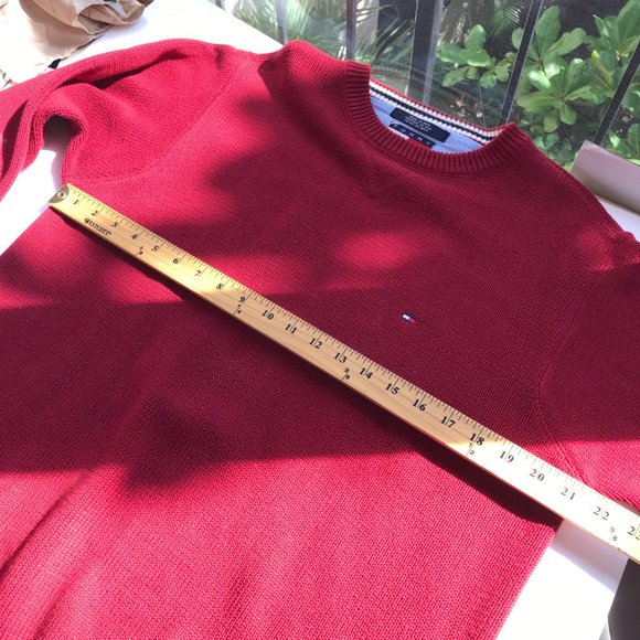 Vtg Tommy Hilfiger Brick Red Cardigan Sweater Cotton Mens Size Small S/P Solid - Picture 9 of 12
